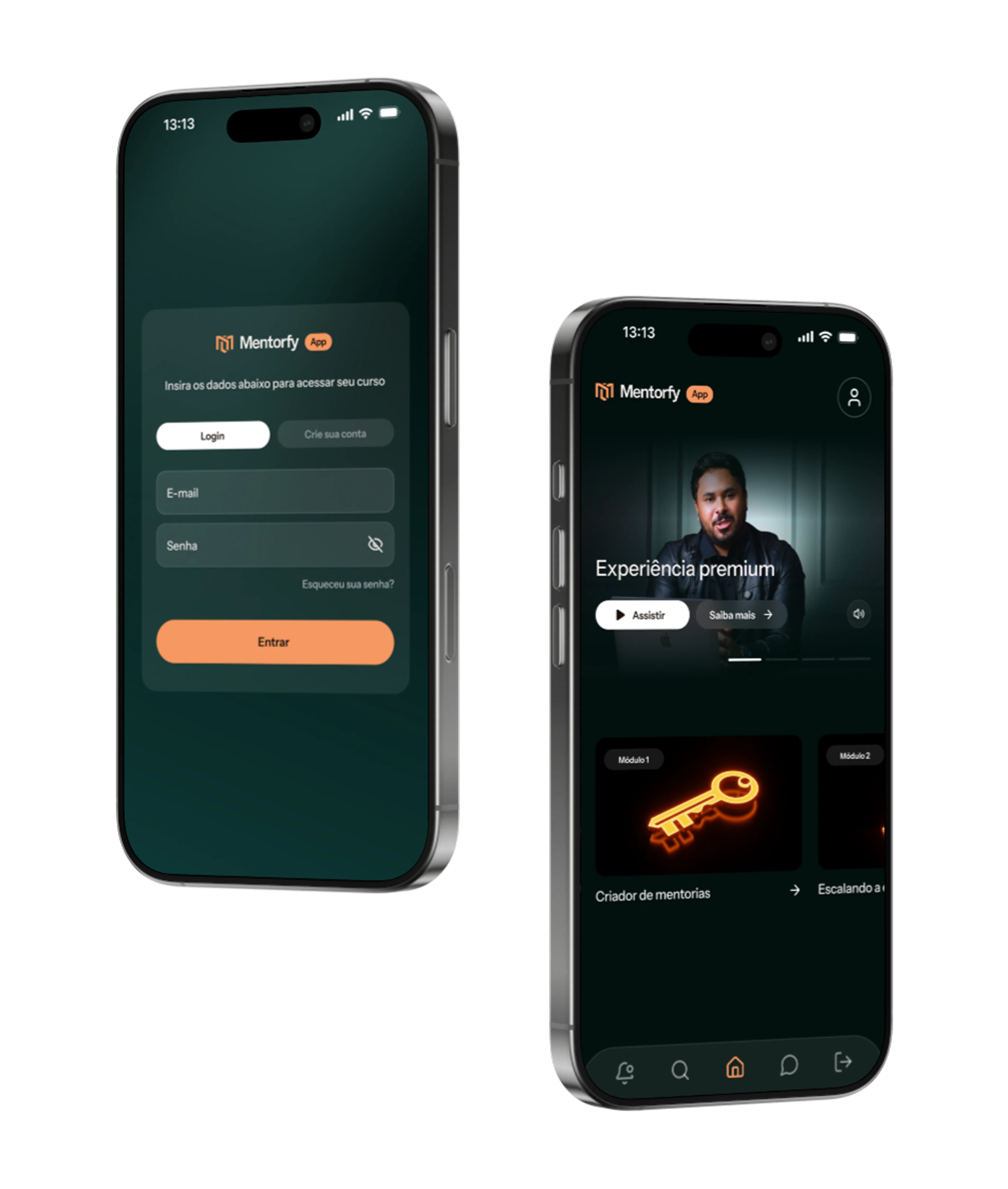 Aplicativo Mentorfy para mentoria online e gestão de curso online - mockup mobile